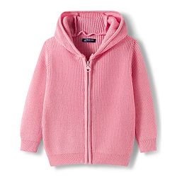 Pine Kids Knit Full Sleeves Solid Color Front Open Hooded Sweater Set - Pink