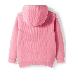 Pine Kids Knit Full Sleeves Solid Color Front Open Hooded Sweater Set - Pink