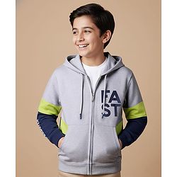 Pine Kids 100% Cotton Full Sleeves Cut & Sew Hooded Sweatjacket With Kangaroo Pockets - Grey