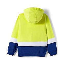 Pine Kids Cotton Knit Full Sleeves Pullover Cut & Sew Hooded Sweatshirt with Text Print - Lime Green
