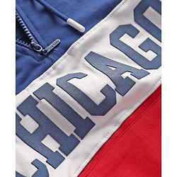 Pine Kids Cotton Knit Full Sleeves Cut & Sew Designed Hooded Sweatshirt with Text Print & Kangaroo Pockets - Red Blue & White