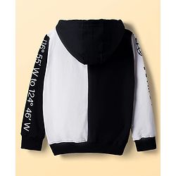 Pine Kids Cotton Knit Full Sleeves Hooded Sweatjacket with Text Print & Kangaroo Pockets - Black