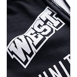 Pine Kids Cotton Knit Full Sleeves Hooded Sweatjacket with Text Print & Kangaroo Pockets - Black