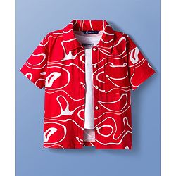 Pine Kids Cotton Knit Half Sleeves Printed Shirt Styled Top With Inner Tee - Red & White