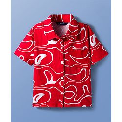 Pine Kids Cotton Knit Half Sleeves Printed Shirt Styled Top With Inner Tee - Red & White