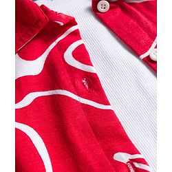 Pine Kids Cotton Knit Half Sleeves Printed Shirt Styled Top With Inner Tee - Red & White