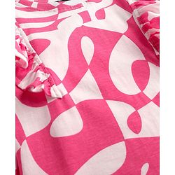 Pine Kids Cotton Knit Full Sleeves Top with Frill Detailing & Abstract Print - Pink & White