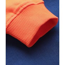 Pine Kids Cotton Knit Full Sleeves Hooded Sweatjacket With Future Print - Navy Blue & Orange