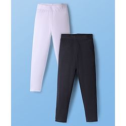 Pine Kids Cotton Knit Full Length Solid Colour Leggings Pack Of 2 - Black & White