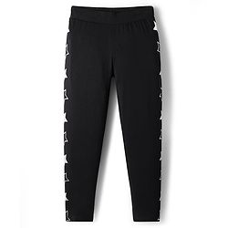Pine Kids Cotton Knit Full Length Leggings With Star Print - Black