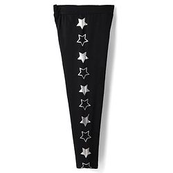 Pine Kids Cotton Knit Full Length Leggings With Star Print - Black