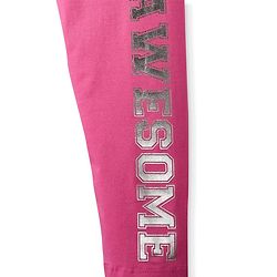 Pine Kids Cotton Knit Full Length Leggings With Stretch & Text Print - Dark Pink
