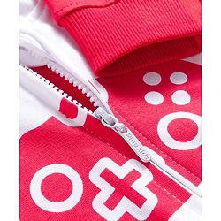 Pine Kids Cotton Knit Full Sleeves Cut & Sew Hooded SweatJacket Gaming Print - Red