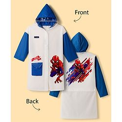Pine Kids Marvel Full Sleeves Hooded Raincoat with Front & Back Spiderman Graphics - White
