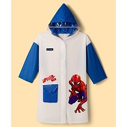 Pine Kids Marvel Full Sleeves Hooded Raincoat with Front & Back Spiderman Graphics - White