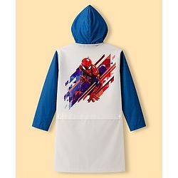 Pine Kids Marvel Full Sleeves Hooded Raincoat with Front & Back Spiderman Graphics - White