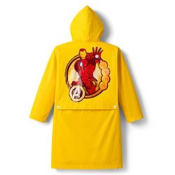 Pine Kids Marvel Full Sleeves Hooded Raincoat with Front & Back Ironman Graphics - Yellow