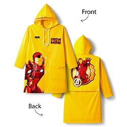 Pine Kids Marvel Full Sleeves Hooded Raincoat with Front & Back Ironman Graphics - Yellow