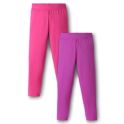 Pine Kids Cotton Knit Full Length Solid Colour Leggings Pack Of 2 - Pink & Purple