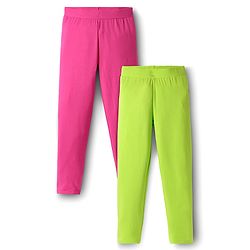 Pine Kids Cotton Knit Full Length Solid Colour Leggings Pack Of 2 - Pink & Lime Green