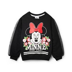 Pine Kids Disney Terry Knit Full Sleeves Co-ord Sweatshirt & Joggers With Minnie Mouse Graphics & Mesh Detailing - Black