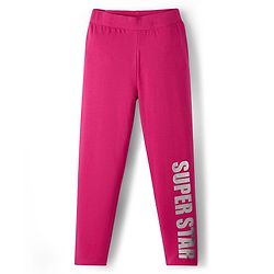 Pine Kids Cotton Knit Full Length Leggings With Text Print - Fuchsia