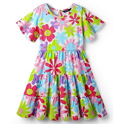 Pine Kids 100% Cotton Half Sleeves Floral Printed Tiered Dress - Multi Colour