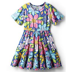 Pine Kids 100% Cotton Half Sleeves Floral Printed Tiered Dress - Blue