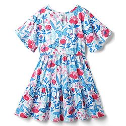 Pine Kids 100% Cotton Half Sleeves Floral & Butterfly Printed Tiered Dress - Multi Colour
