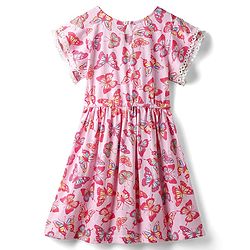 Pine Kids Cotton Knit Half Sleeves Frock With Butterfly Print - Pink