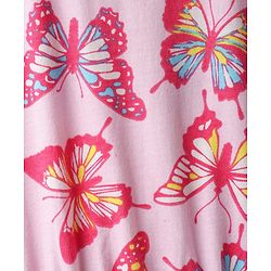 Pine Kids Cotton Knit Half Sleeves Frock With Butterfly Print - Pink