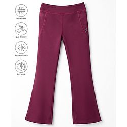Pine Active Knit Full Length Solid Color Flared Leggings - Wine