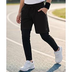 Pine Active Woven Solid Athletic Shorts with Full Length Tights - Black