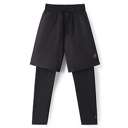Pine Active Woven Solid Athletic Shorts with Full Length Tights - Black