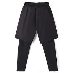 Pine Active Woven Solid Athletic Shorts with Full Length Tights - Black