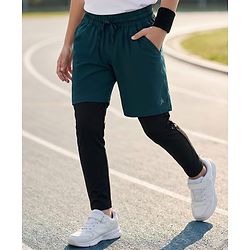 Pine Active Woven Solid Color Athletic Shorts with Full Length Tights - Teal Blue