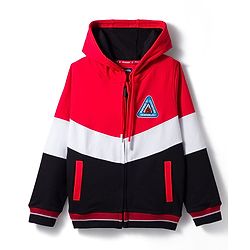 Pine Kids Cotton Knit Full Sleeves Cut & Sew Hooded SweatJacket with Patch Detailing - Multicolor