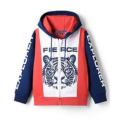 Pine Kids Cotton Knit Full Sleeves Hooded Sweatjacket With Tiger Print - Multicolor