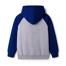 Pine Kids Cotton Knit Full Raglan Sleeves Hooded Sweatshirt With California Print & Kangaroo Pockets - Light Grey & Blue