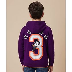 Pine Kids Cotton Knit Full Sleeves Hooded Sweatshirt With Front & Back Basketball Print - Purple
