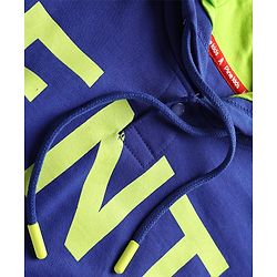Pine Kids Cotton Knit Full Sleeves Hooded Sweatshirt with Text Print & Kangaroo Pockets - Navy Blue
