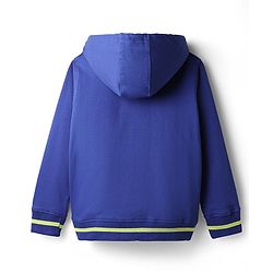 Pine Kids Cotton Knit Full Sleeves Hooded Sweatshirt with Text Print & Kangaroo Pockets - Navy Blue