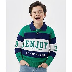 Pine Kids Cotton Knit Full Sleeves Cut & Sew Sweatshirt with Text Graphic - Green