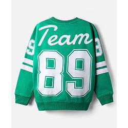 Pine Kids Cotton Knit Full Sleeves Sweatshirt With Front & Back Text Print - Green