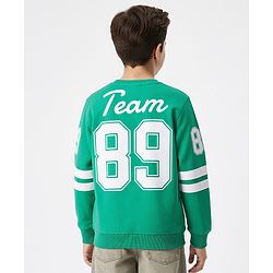 Pine Kids Cotton Knit Full Sleeves Sweatshirt With Front & Back Text Print - Green
