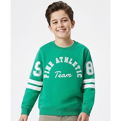 Pine Kids Cotton Knit Full Sleeves Sweatshirt With Front & Back Text Print - Green