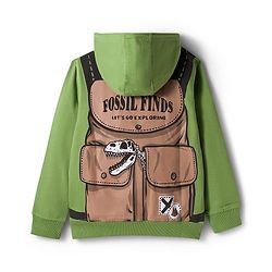 Pine Kids Cotton Knit Full Sleeves Hooded Sweatshirt With Front & Back Explorer Print & Kangaroo Pockets - Green