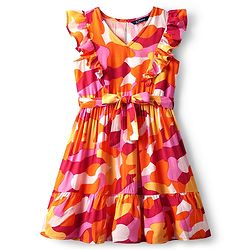 Pine Kids Rayon Woven Frill Sleeves Frock with Fabric Belt & Abstract Print - Multicolor