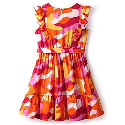 Pine Kids Rayon Woven Frill Sleeves Frock with Fabric Belt & Abstract Print - Multicolor