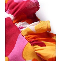 Pine Kids Rayon Woven Frill Sleeves Frock with Fabric Belt & Abstract Print - Multicolor